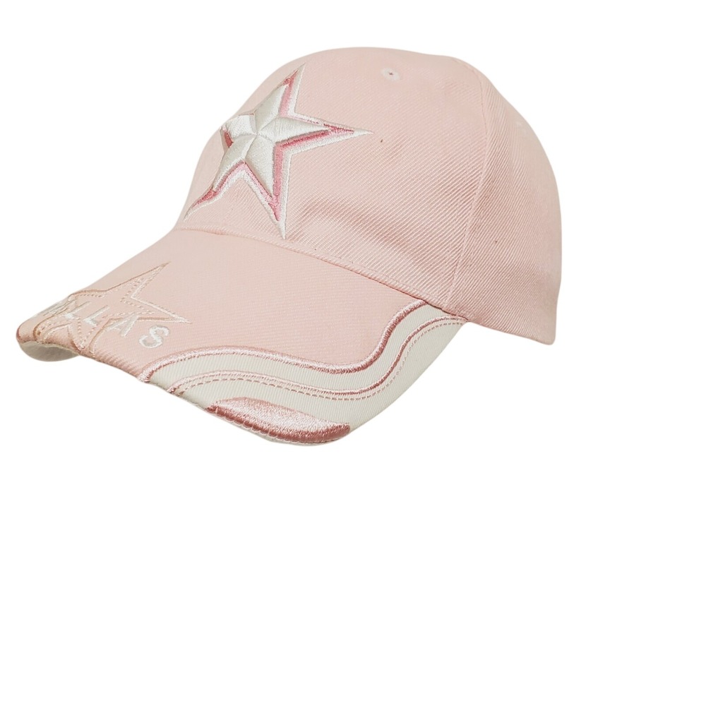 Pink Dallas Cowboys Cap Adjustable Full Fabric has name written under bill/brim